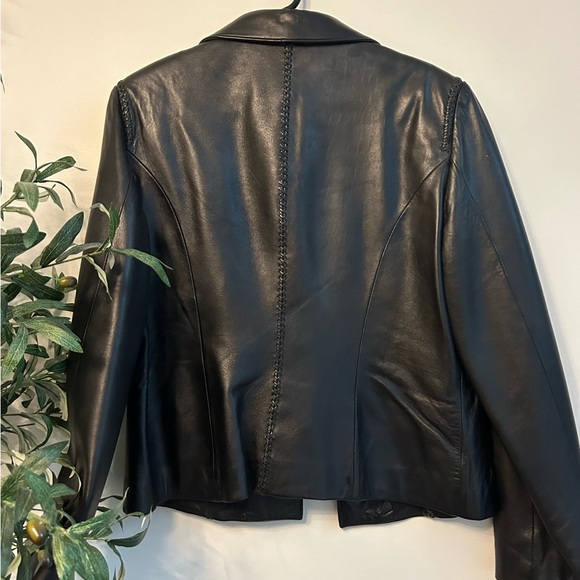Black Leather Danier Jacket with Braiding - Picture 2 of 3